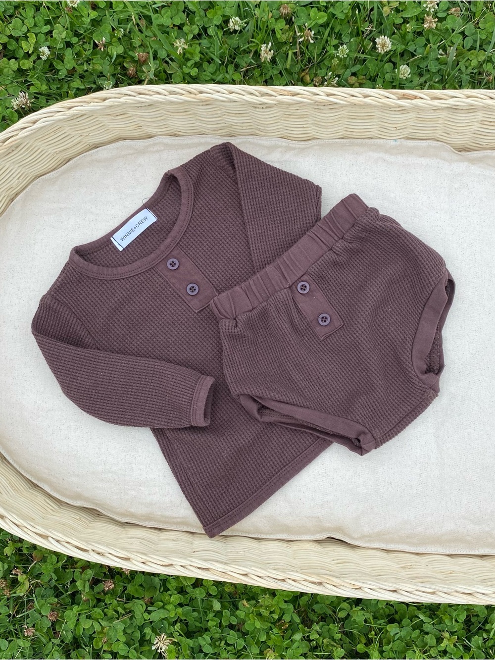 Winnie + Crew  brown waffle knit cotton set